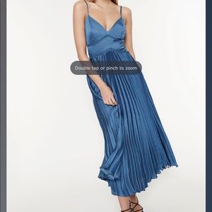 Bardot Mary Pleated Satin Teal Blue Dress